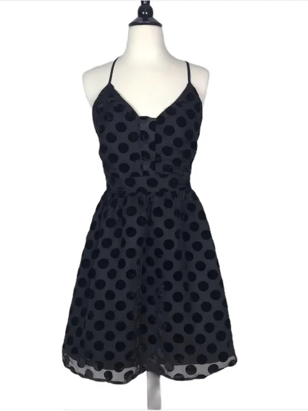 J.O.A. Black Velvet Polka Dot Fit & Flare Mini Dress - S